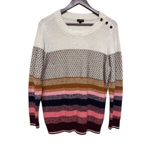 Talbots Women's Textured Stripe Thermolite Elbow Patch Sweater Plus Size 1X
